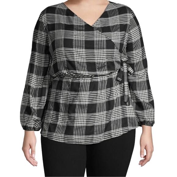 NWT Lane Bryant Plaid Faux Wrap Top Size 28 - Picture 1 of 14